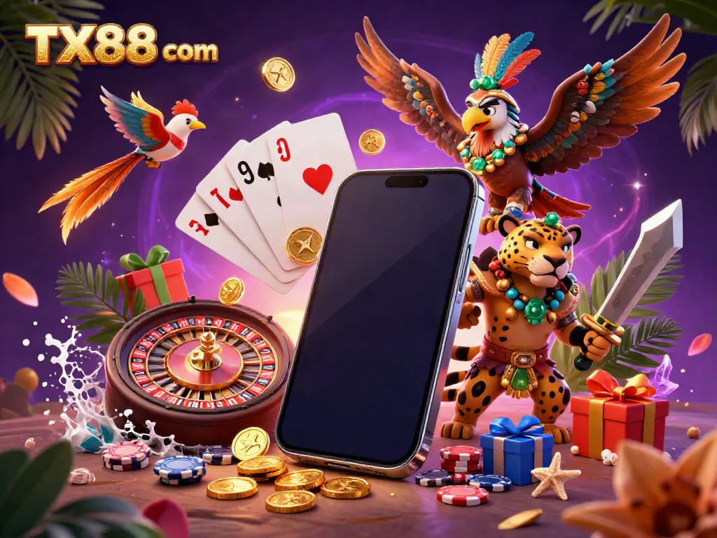 Experience thrilling gameplay with TX88 com in a vibrant casino adventure scene.
