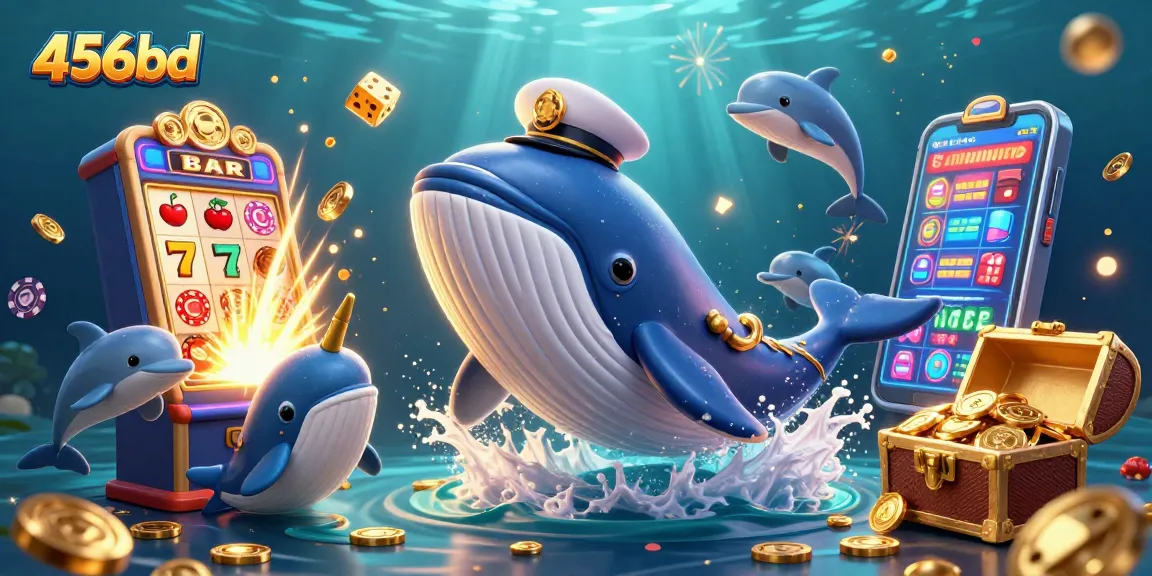 Experience thrilling casino fun with a captivating 456bd scene of a cartoon whale and poker chips.