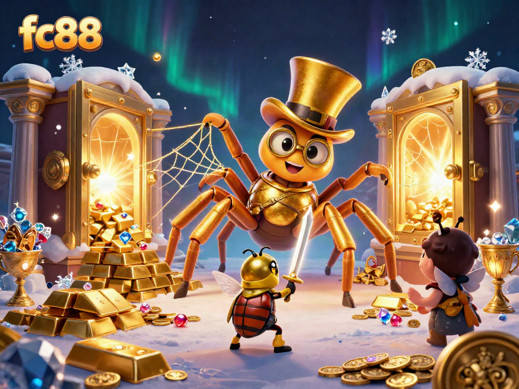 Experience the allure of fc88 with dazzling casino elements featuring a golden tarantula and beetle knight.