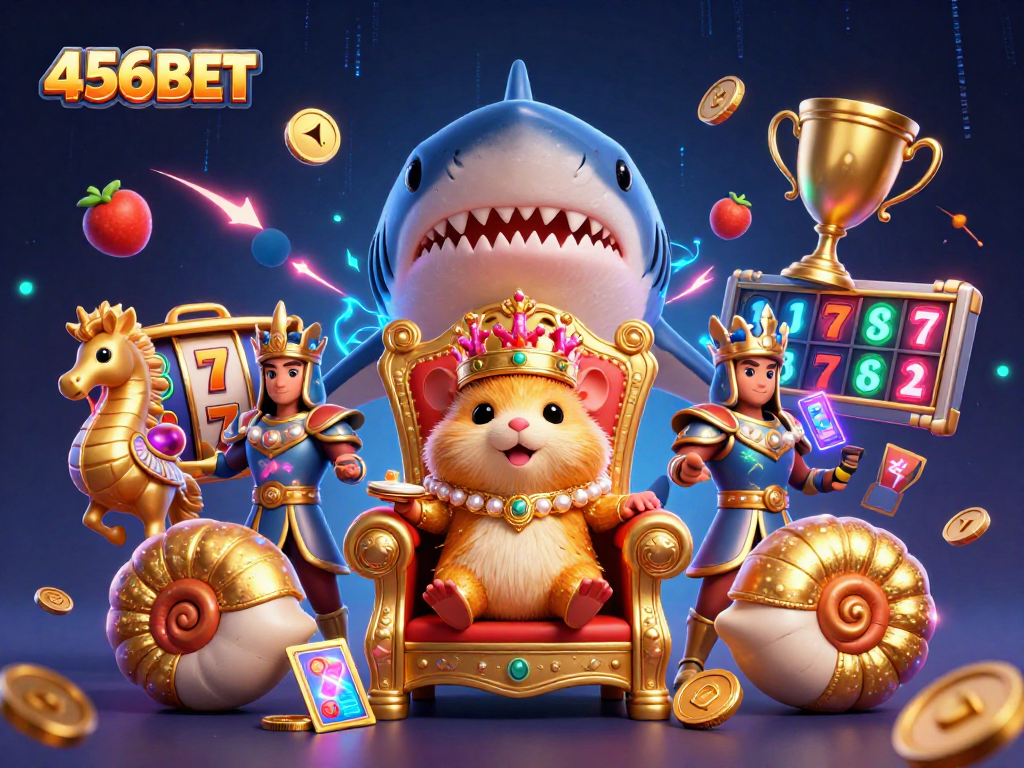 Experience thrilling slots at 456BET with a unique 3D illustrated casino scene featuring vibrant characters.
