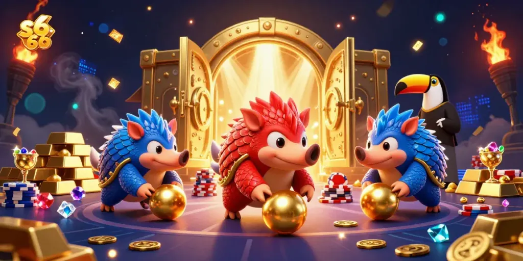 Experience thrilling gameplay with S6 66 as pangolins compete in a vibrant casino setting.