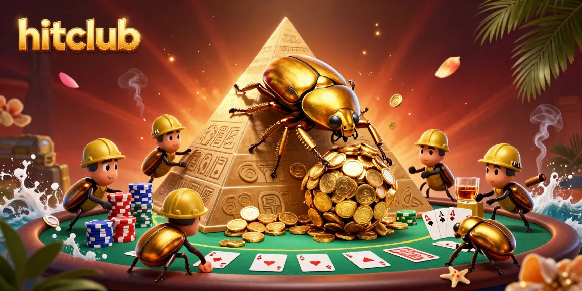 Experience hitclub's exciting gameplay with dynamic beetles rolling golden coins in this vibrant casino scene.