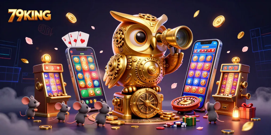 Experience thrilling gameplay with 79KING's vibrant 3D casino illustration featuring dynamic gaming elements.