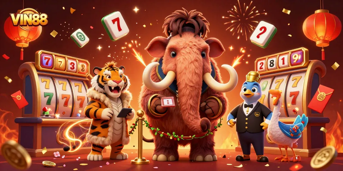 Experience the thrill of VIN88 with a vibrant, fun casino scene featuring cartoon characters celebrating a jackpot.