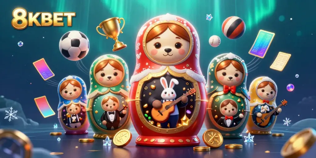 Bet on exciting games at 8KBET with dynamic casino-themed characters and elements.