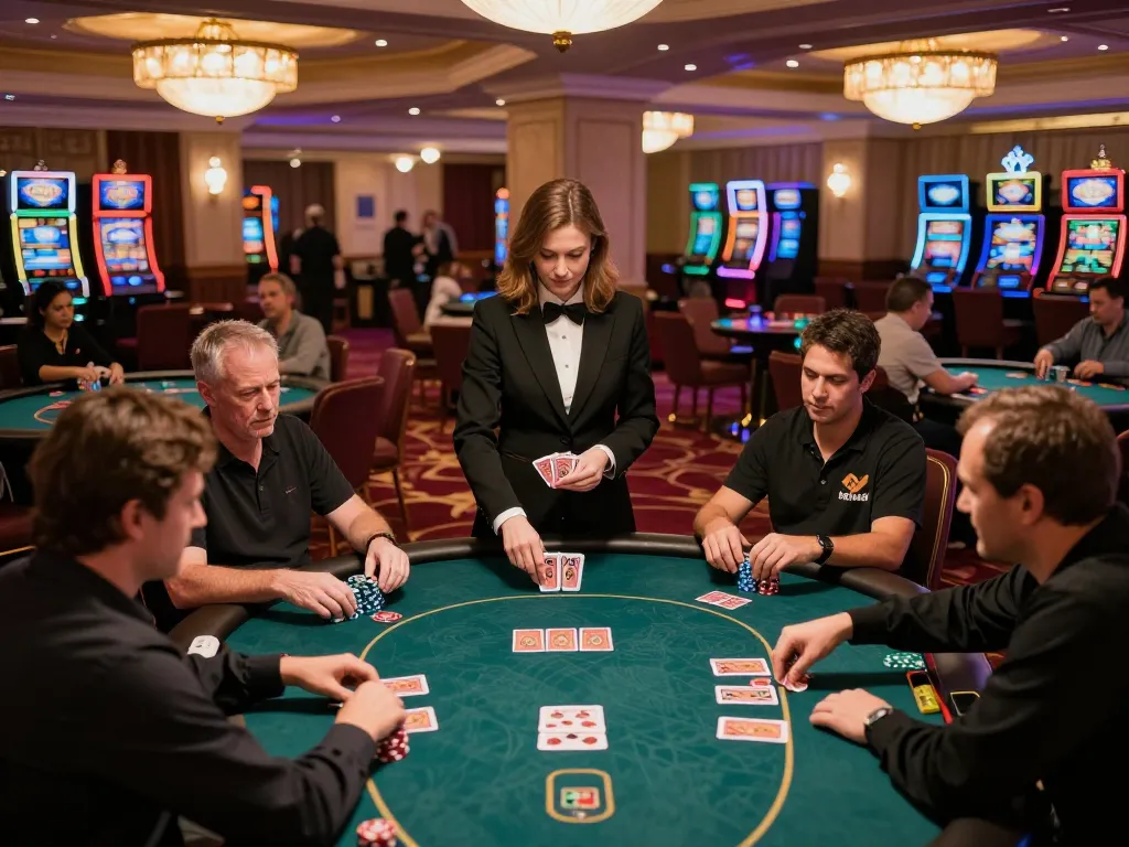 Players engaging in lively poker action at 27G's upscale casino, highlighting strategic gameplay