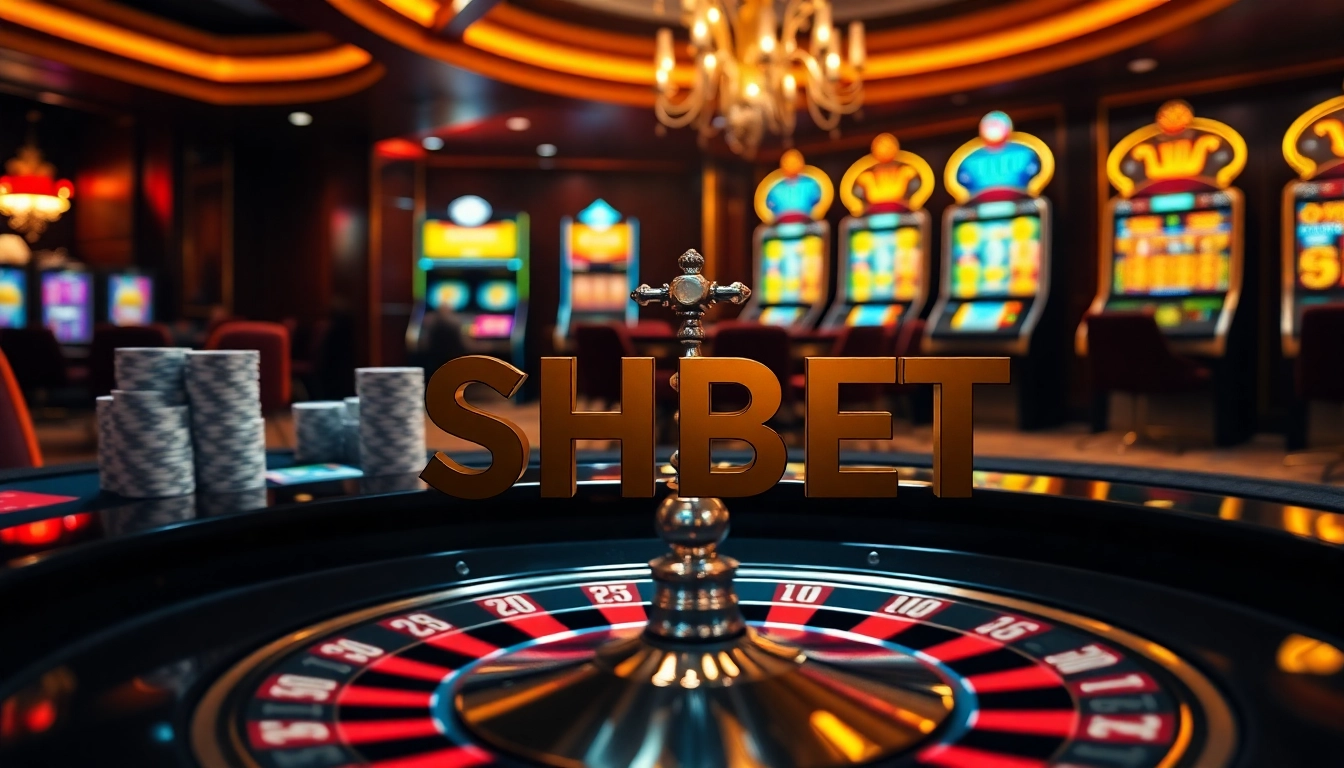 Experience an exhilarating game at SHBET casino, with poker chips and a roulette wheel illustrating gambling excitement.