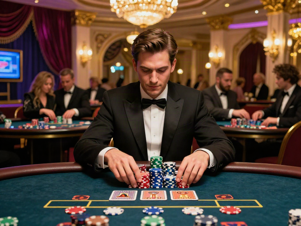Gambling enthusiast playing at DU88 casino table surrounded by vibrant ambiance.