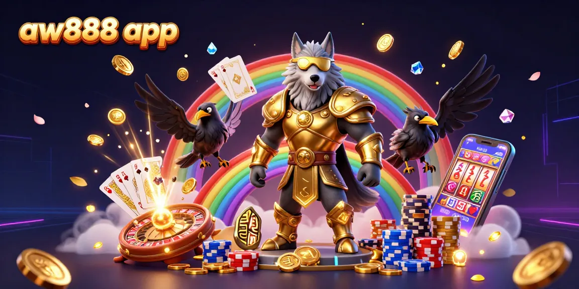 Engage with the aw888 app featuring vibrant casino elements, spinning roulette, and exciting gameplay.