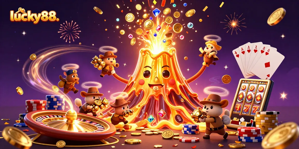 Experience thrilling gameplay with lucky88. as vibrant coins and gems fly in a dazzling casino scene