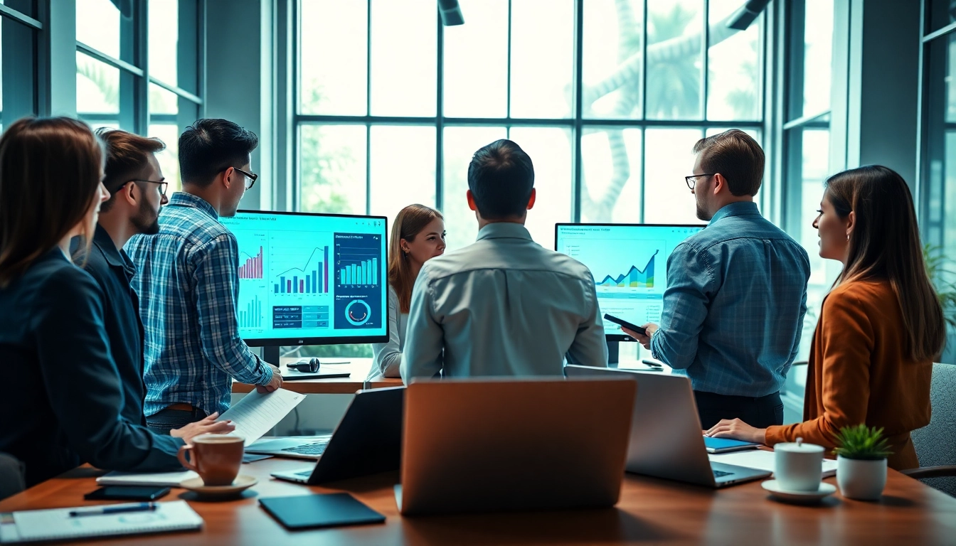 Analyzing demand forecasting models with a team in a bright office setting.