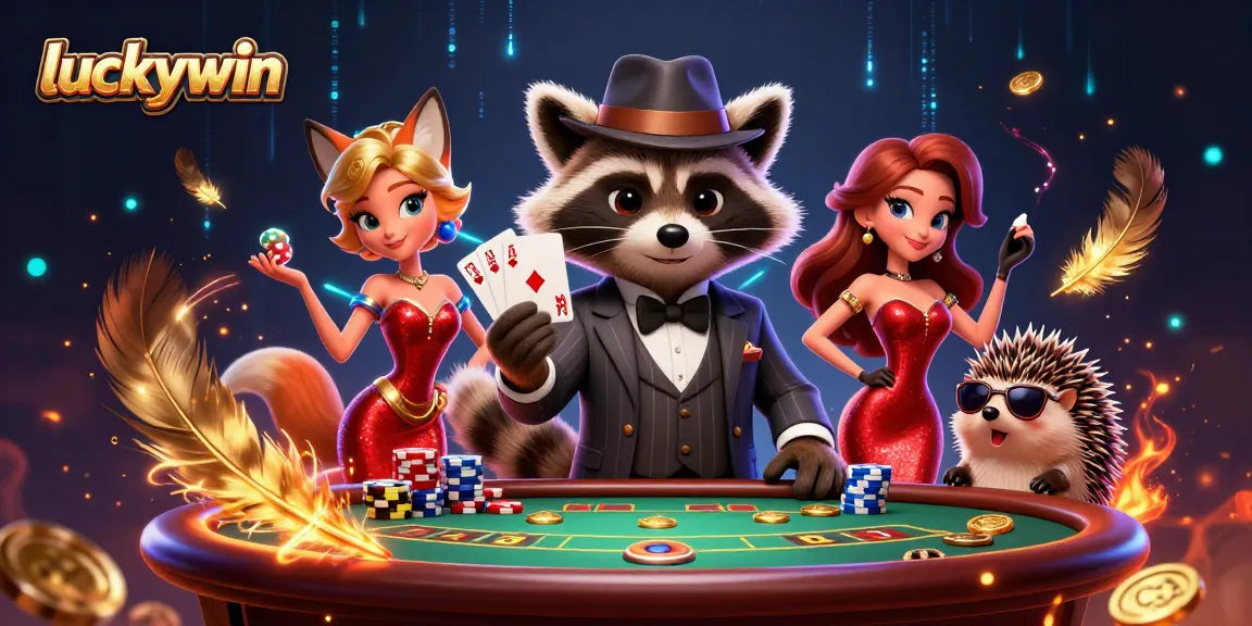 Experience thrilling poker action at luckywin featuring stylish characters and vibrant casino elements.