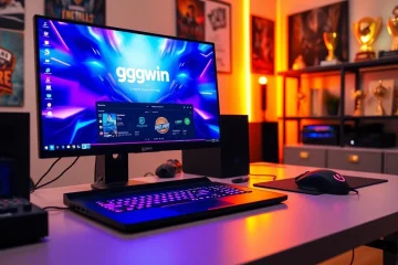 Experience ggwin's online gaming features on a dynamic gaming setup with vibrant RGB lighting.